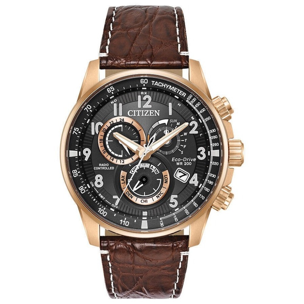 NWT 43mm Citizen Eco-Drive World Chronograph A-T Gold Brown Leather AT4133-09E